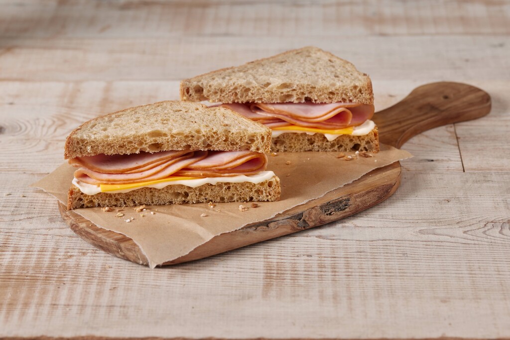 A photo of a ham & cheese sandwich