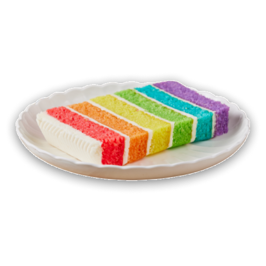 A photo of a slice of Rainbow Cake